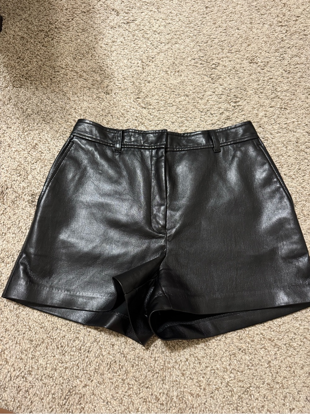 Babaton Black Faux Leather High-Waist Shorts